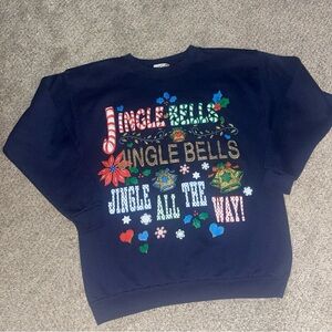 Vintage Ugly Christmas Sweatshirt Jingle Bells Holiday Blue 90s Crewneck Size XL